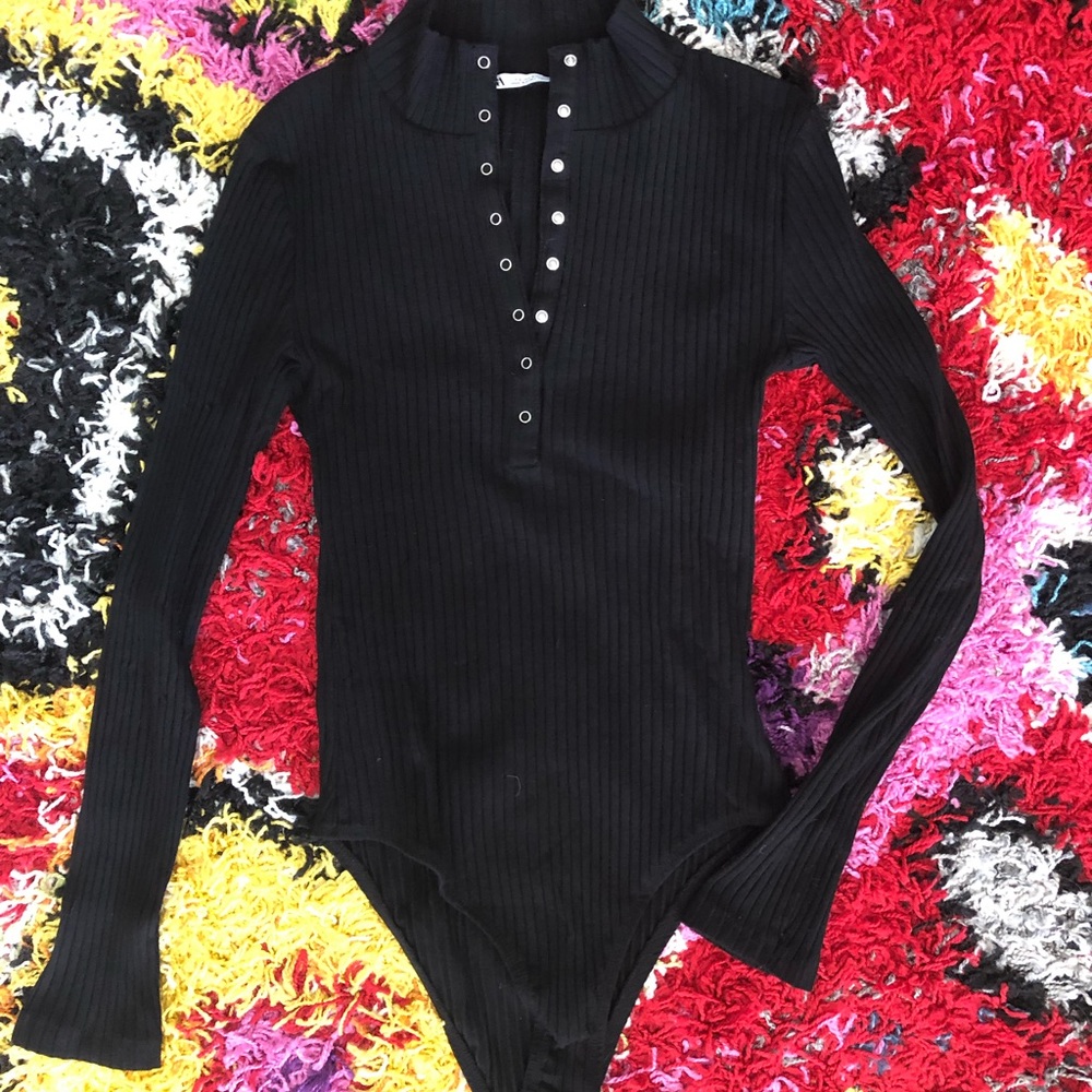 Zara Ribbed Black Bodysuit-Size Small (Fits like XS)